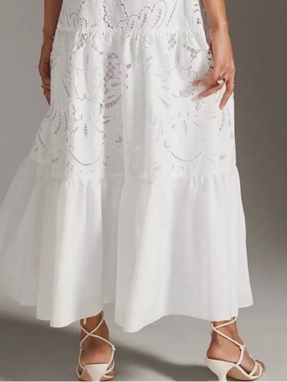 Shoshanna Soren White Medallion Geometric Lace Maxi Dress Size 6 - Picture 3 of 15